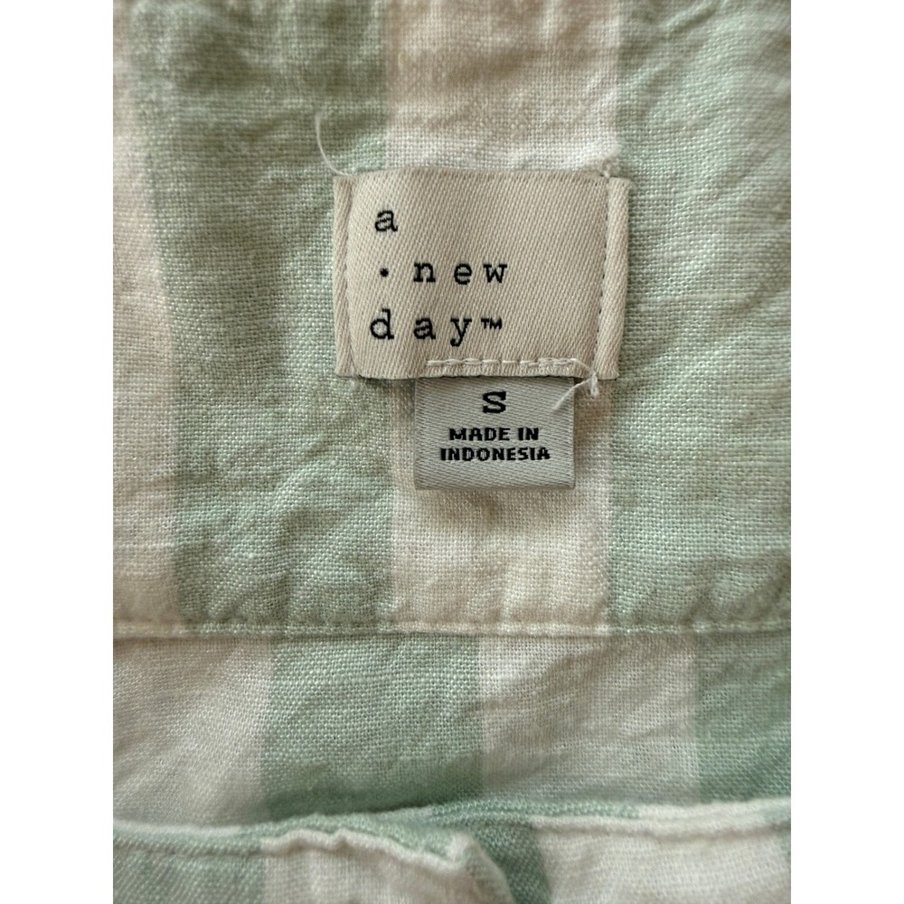 A New Day Midi Skirt Women's S Green Striped Linen Blend Button Front Tie Waist - Picture 3 of 4